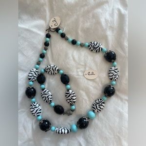 Zebra & turquoise necklace and bracelet set
